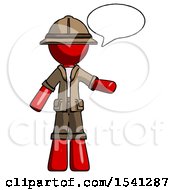 Poster, Art Print Of Red Explorer Ranger Man With Word Bubble Talking Chat Icon