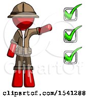 Poster, Art Print Of Red Explorer Ranger Man Standing By List Of Checkmarks