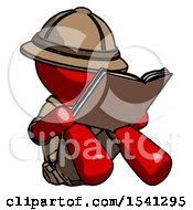 Poster, Art Print Of Red Explorer Ranger Man Reading Book While Sitting Down
