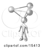 Silver Employee With Atoms On His Head Symbolizing A Genius Ideas Crativity And Brainstorming Clipart Illustration Image