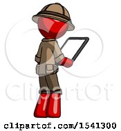 Poster, Art Print Of Red Explorer Ranger Man Looking At Tablet Device Computer Facing Away