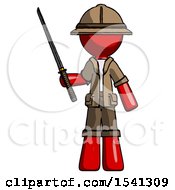 Poster, Art Print Of Red Explorer Ranger Man Standing Up With Ninja Sword Katana