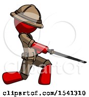 Poster, Art Print Of Red Explorer Ranger Man With Ninja Sword Katana Slicing Or Striking Something