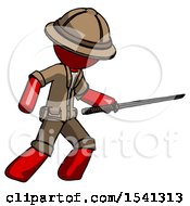 Poster, Art Print Of Red Explorer Ranger Man Stabbing With Ninja Sword Katana