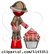 Red Explorer Ranger Man With Giant Cupcake Dessert