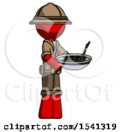 Poster, Art Print Of Red Explorer Ranger Man Holding Noodles Offering To Viewer