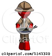 Red Explorer Ranger Man Serving Or Presenting Noodles