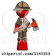 Poster, Art Print Of Red Explorer Ranger Man Holding Red Fire Fighters Ax