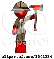 Poster, Art Print Of Red Explorer Ranger Man Holding Up Red Firefighters Ax