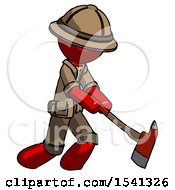 Poster, Art Print Of Red Explorer Ranger Man Striking With A Red Firefighters Ax