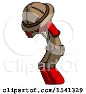 Poster, Art Print Of Red Explorer Ranger Man With Headache Or Covering Ears Turned To His Left