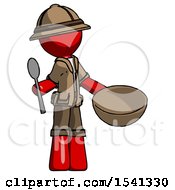 Poster, Art Print Of Red Explorer Ranger Man With Empty Bowl And Spoon Ready To Make Something