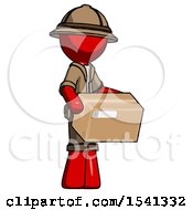 Poster, Art Print Of Red Explorer Ranger Man Holding Package To Send Or Recieve In Mail