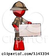 Poster, Art Print Of Red Explorer Ranger Man Presenting Large Envelope