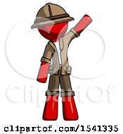 Poster, Art Print Of Red Explorer Ranger Man Waving Emphatically With Left Arm