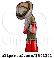 Poster, Art Print Of Red Explorer Ranger Man Depressed With Head Down Turned Left