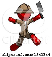Poster, Art Print Of Red Explorer Ranger Man Psycho Running With Meat Cleaver