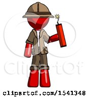 Poster, Art Print Of Red Explorer Ranger Man Holding Dynamite With Fuse Lit