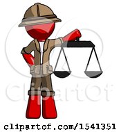 Poster, Art Print Of Red Explorer Ranger Man Holding Scales Of Justice