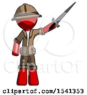 Poster, Art Print Of Red Explorer Ranger Man Holding Sword In The Air Victoriously