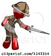 Poster, Art Print Of Red Explorer Ranger Man Sword Pose Stabbing Or Jabbing