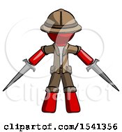 Poster, Art Print Of Red Explorer Ranger Man Two Sword Defense Pose