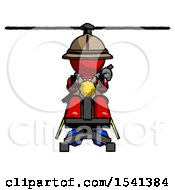 Red Explorer Ranger Man Flying In Gyrocopter Front View