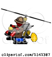 Red Explorer Ranger Man Flying In Gyrocopter Front Side Angle Top View