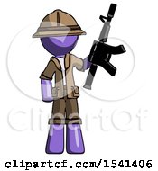 Poster, Art Print Of Purple Explorer Ranger Man Holding Automatic Gun