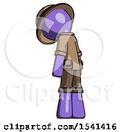Poster, Art Print Of Purple Explorer Ranger Man Depressed With Head Down Back To Viewer Left