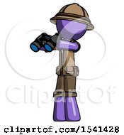 Poster, Art Print Of Purple Explorer Ranger Man Holding Binoculars Ready To Look Left