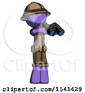 Poster, Art Print Of Purple Explorer Ranger Man Holding Binoculars Ready To Look Right