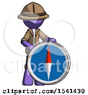 Poster, Art Print Of Purple Explorer Ranger Man Standing Beside Large Compass