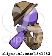 Purple Explorer Ranger Man Sitting With Head Down Facing Sideways Left