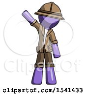 Poster, Art Print Of Purple Explorer Ranger Man Waving Emphatically With Right Arm