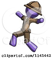 Poster, Art Print Of Purple Explorer Ranger Man Running Away In Hysterical Panic Direction Left
