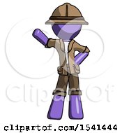Poster, Art Print Of Purple Explorer Ranger Man Waving Right Arm With Hand On Hip