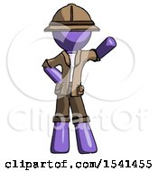 Poster, Art Print Of Purple Explorer Ranger Man Waving Left Arm With Hand On Hip