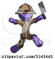 Poster, Art Print Of Purple Explorer Ranger Man Psycho Running With Meat Cleaver
