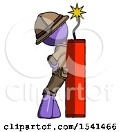 Poster, Art Print Of Purple Explorer Ranger Man Leaning Against Dynimate Large Stick Ready To Blow