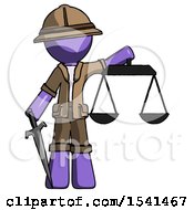 Poster, Art Print Of Purple Explorer Ranger Man Justice Concept With Scales And Sword Justicia Derived