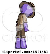 Poster, Art Print Of Purple Explorer Ranger Man Depressed With Head Down Back To Viewer Right