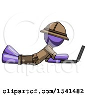 Poster, Art Print Of Purple Explorer Ranger Man Using Laptop Computer While Lying On Floor Side View