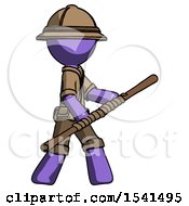 Poster, Art Print Of Purple Explorer Ranger Man Holding Bo Staff In Sideways Defense Pose