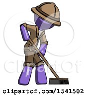 Poster, Art Print Of Purple Explorer Ranger Man Cleaning Services Janitor Sweeping Side View