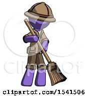 Purple Explorer Ranger Man Sweeping Area With Broom