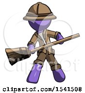 Purple Explorer Ranger Man Broom Fighter Defense Pose