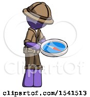 Poster, Art Print Of Purple Explorer Ranger Man Looking At Large Compass Facing Right