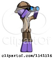 Poster, Art Print Of Purple Explorer Ranger Man Looking Through Binoculars To The Right