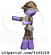 Purple Explorer Ranger Man Presenting Something To His Right